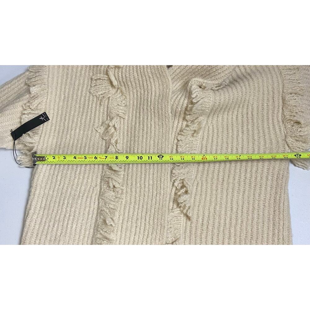 T by Talia Cream Fringe Trim Open Front Cardigan Sweater Size Medium NWT - Picture 7 of 8